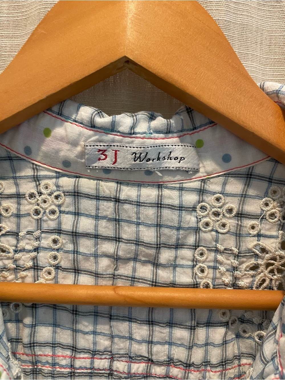 3 J Workshop Johnny Was Light Blue Plaid Eyelet-Accent Button Down Shirt - Picture 2 of 10